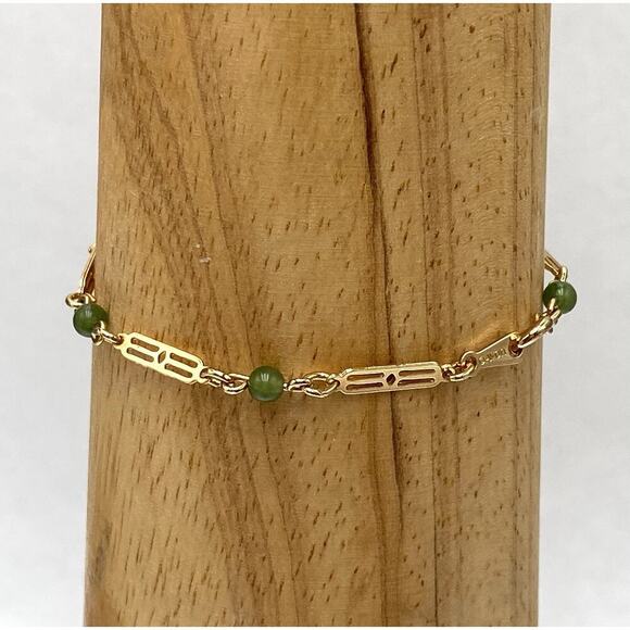 AVON Bracelet Gold Tone Green Plastic Beads Vintage Estate 6.75” - Picture 6 of 8